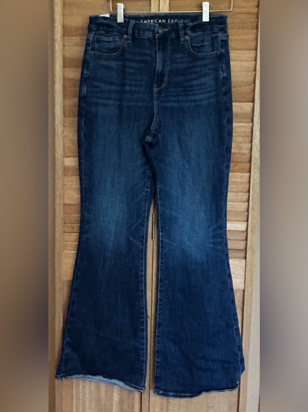 AE American Eagle Curvy Super High Rise Flare stretch blue Jeans size 10 regular
